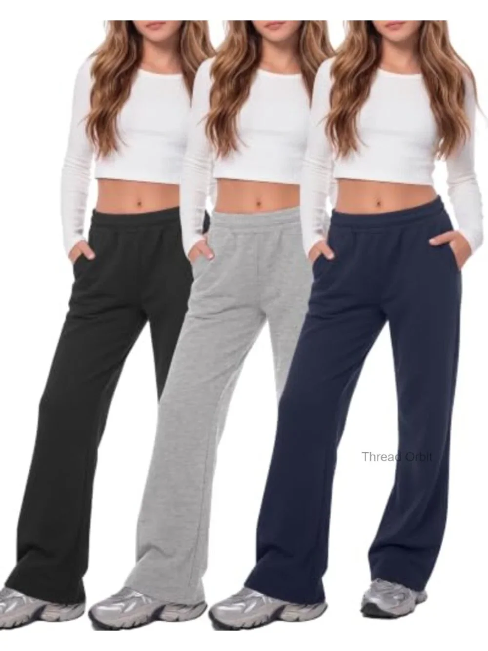 3 Pack Girls Uniform Flared Sweatpants Elastic Waist Bell Bottom Casual